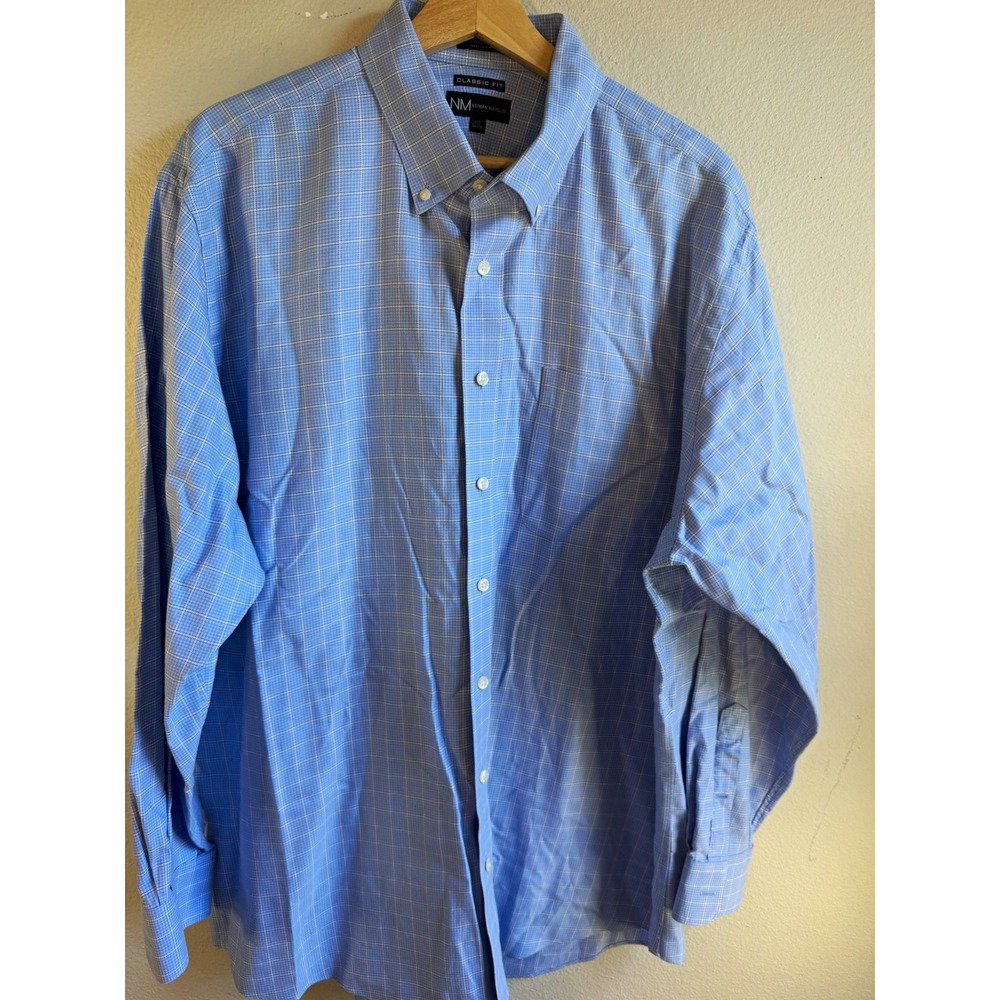 Neiman Marcus Men's 17.5 34/35 Blue Check Classic Fit Cotton Dress Shirt